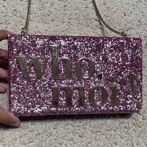 Kate Spade Pink Glitter Clutch with Silver Accents